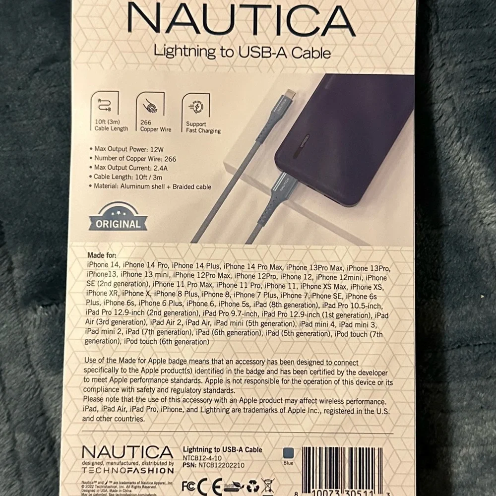 Nautica Silver Lightning to USB-A Cable